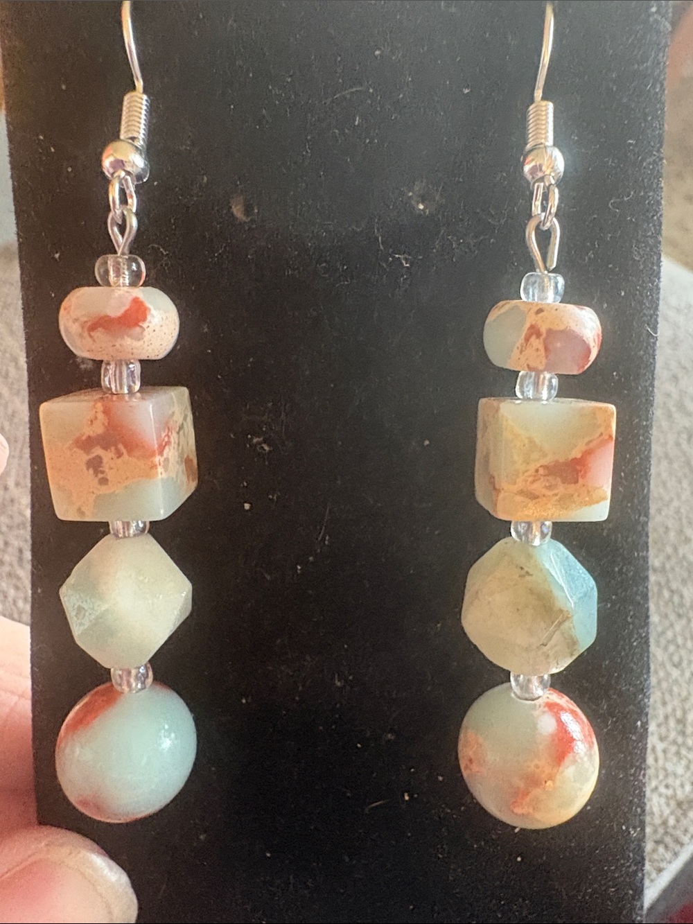 Hand Crafted Aqua and Rust Stone Drop Earrings - Jasper